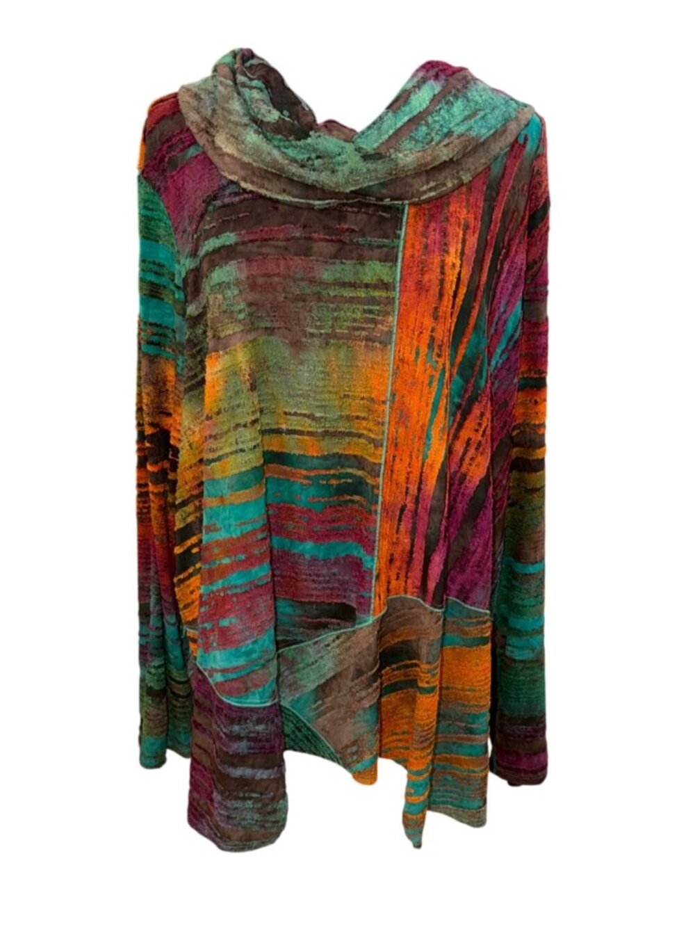 Ali Miles Artsy Boho Cowl Neck Relaxed Tunic Top Plus Size Womens 3X Multicolor - Picture 2 of 9